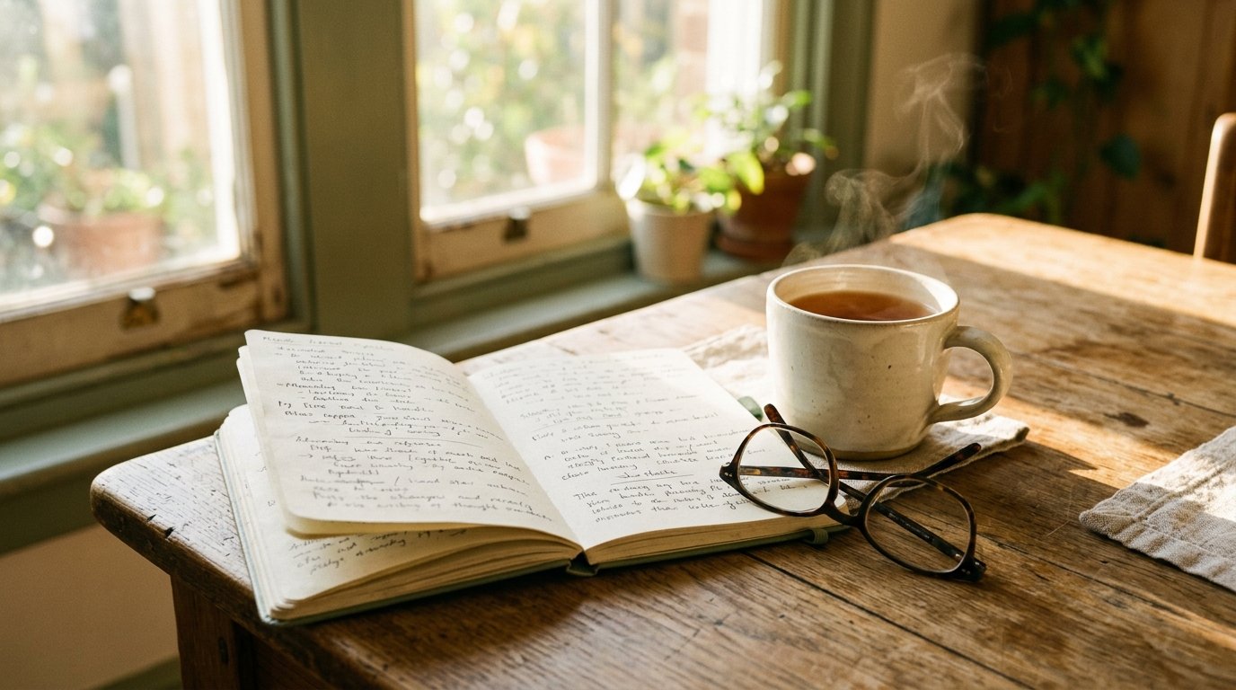 Soft still life of herbs and a notebook, used as a default article image